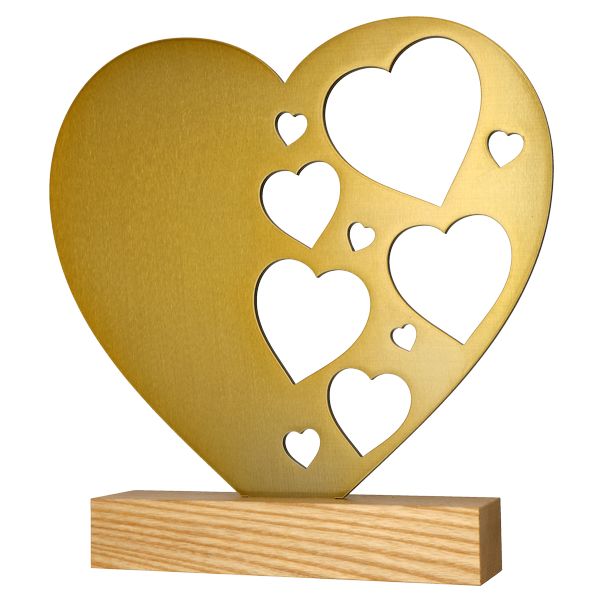 Statuetka serce metalowa na drewnianej podstawie